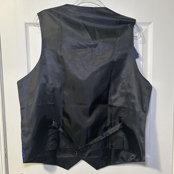 Barry.Wang Vest Men XL Blue Black Paisley Formal Set Bow Tie Hanky Wedding NWOT - Picture 9 of 10